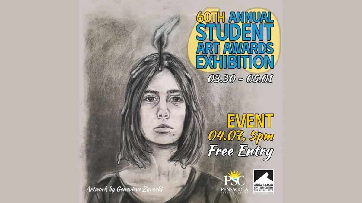 Portrait of a young woman in charcoal for the art awards event poster.