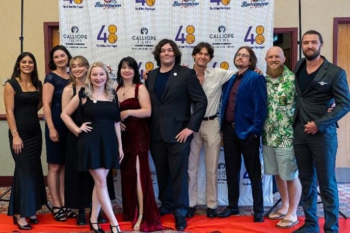 “Missed Shot” production team members, from left: Abigayil Mascaro, Rachel Blackwelder, Carleigh Bailey, Gracie Kimmons, Bethany Gurley, Jonathan Padilla, Ben Word, Jeremy Sommers, Eric Bossard and Joseph Bishop.